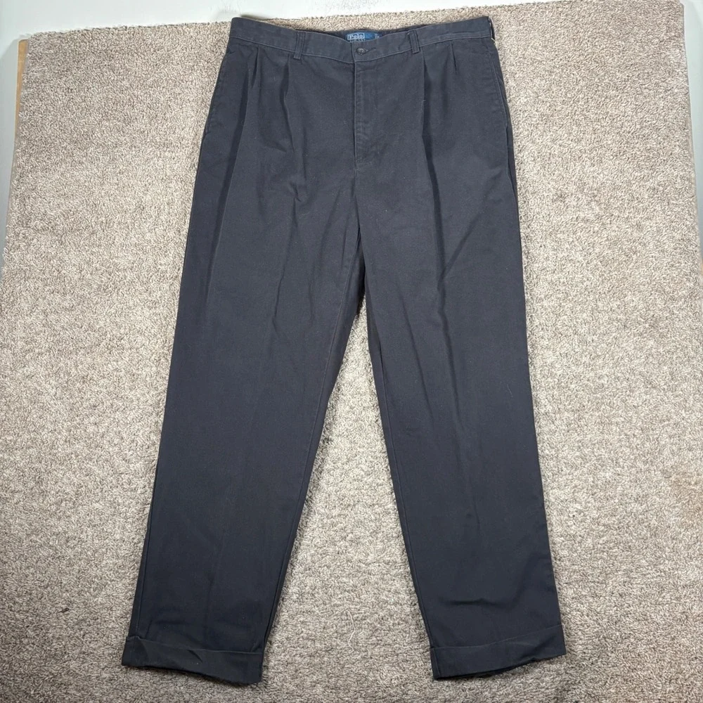 Polo Ralph Lauren Hammond Pant Mens 40x32 Navy Blue Pleated Cuffed Chino Pant
